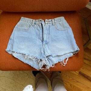 Vintage 1990s Breaker Blue Jeans Distressed High Waisted Shorts Light Denim Sz 7